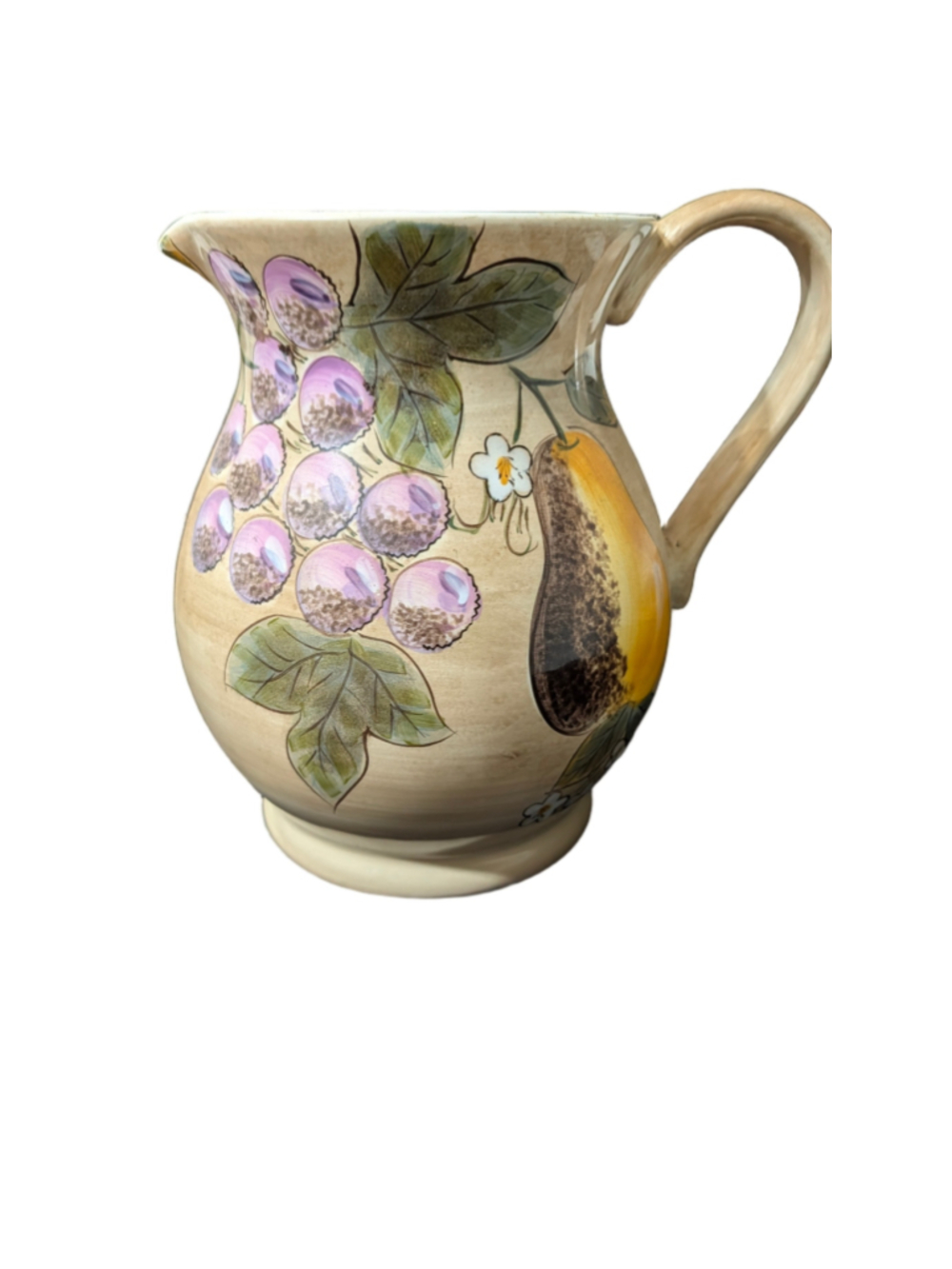 Hand-Painted ND Grape Apple and Pear Ceramic Pitcher 8.5 x 9 inches